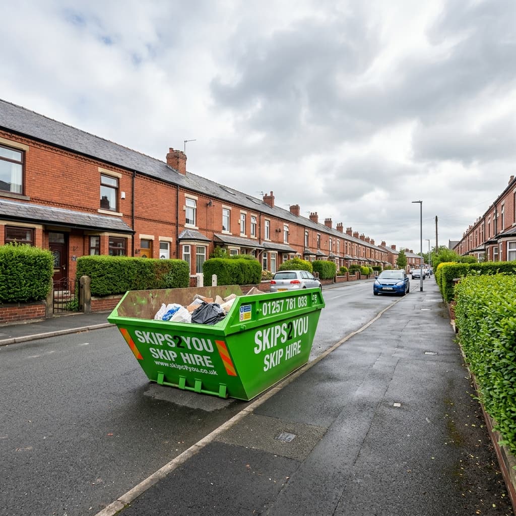 Skips2You branded skip on a UK street